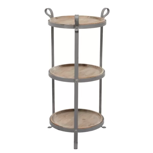 Accent & End Tables-Kirkland's Home Brown Wood And Metal 3-Tier Side Table Gray