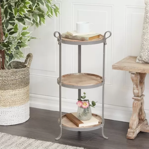 Accent & End Tables-Kirkland's Home Brown Wood And Metal 3-Tier Side Table Gray