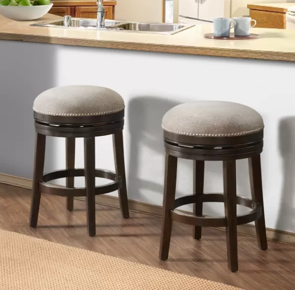 Bar Stools & Counter Height Stools-Kirkland's Home Brown Wood Backless Swivel 2-Pc. Counter Stool Set Gray