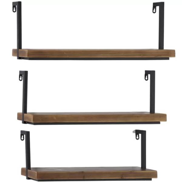 Shelves-Kirkland's Home Brown Wood Black Metal Frame 3-Pc. Wall Shelves