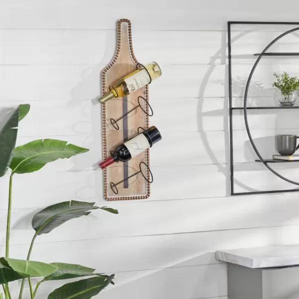 Wall Storage-Kirkland's Home Brown Wood Bottle Frame Metal Bracket Wine Holder