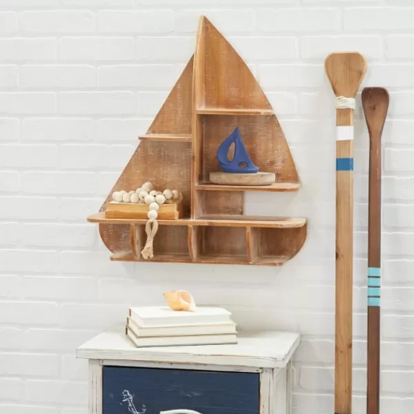 Shelves-Kirkland's Home Brown Wood Sailboat Wall Shelf