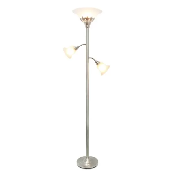 Floor Lamps-Kirkland's Home Brushed Nickel 3-Scallop Glass Floor Lamp Gray
