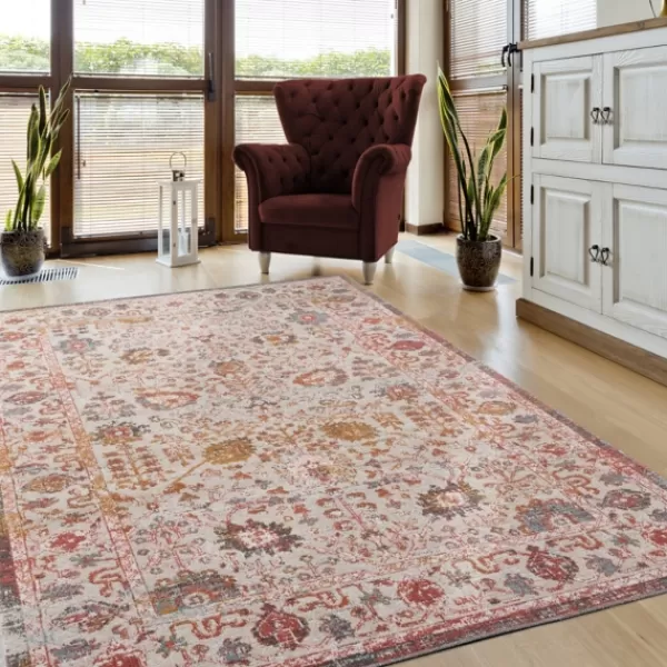 Outdoor Rugs-Kirkland's Home Budding Bohemian Indoor/Outdoor Area Rug, 5X8 Red/Ivory