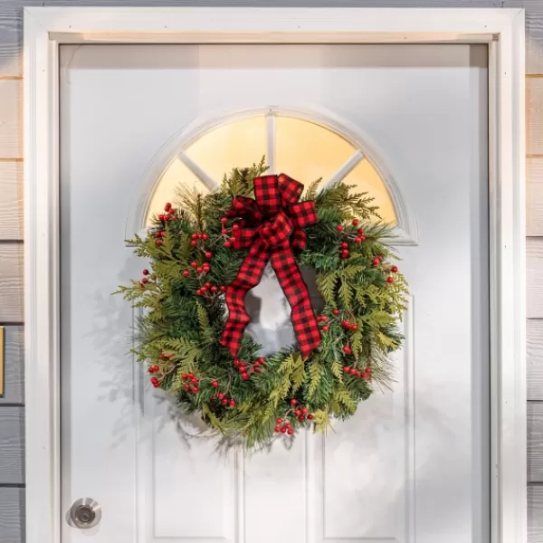 Wreaths-Kirkland's Home Buffalo Check And Berries Christmas Wreath Green/Red