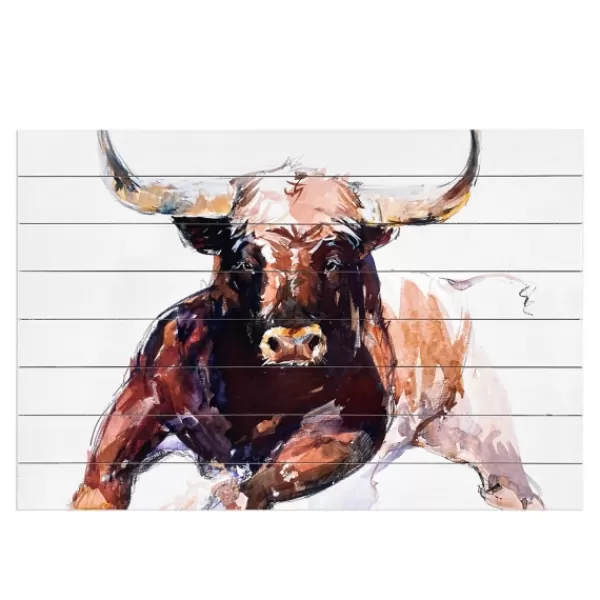 Wall Plaques-Kirkland's Home Bull Planked Wood Wall Plaque Brown/White