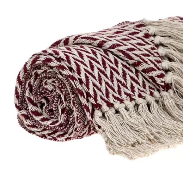 Blankets & Throws-Kirkland's Home Burgundy Zig Zag Pattern Throw Red/Ivory