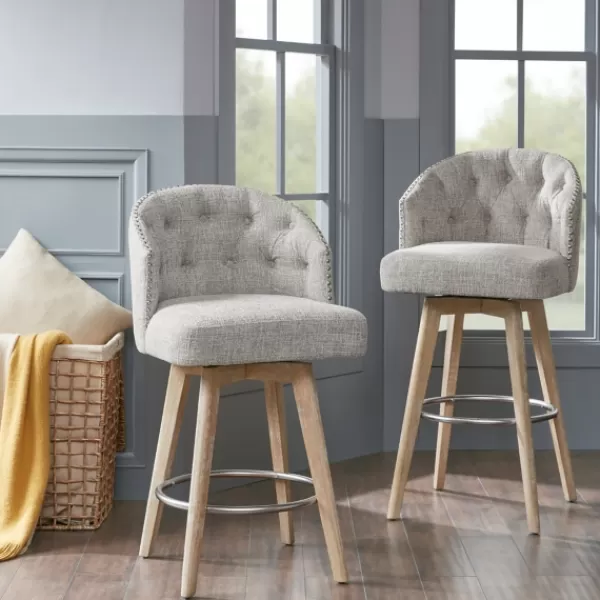 Bar Stools & Counter Height Stools-Kirkland's Home Button Tufted Back Swivel Counter Stool Gray