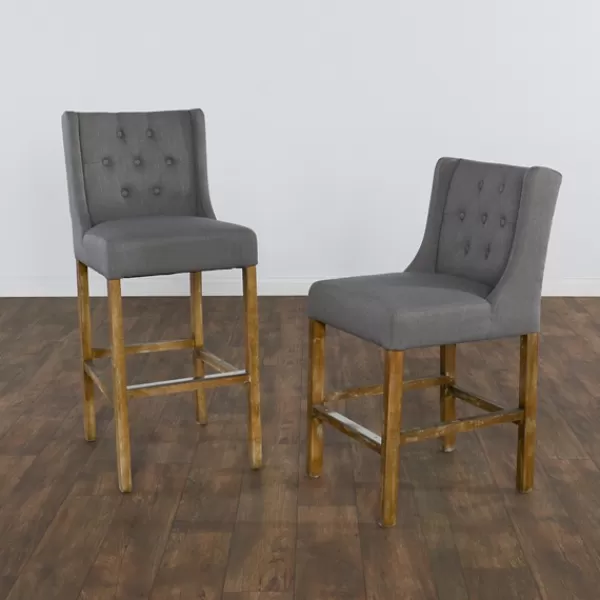 Bar Stools & Counter Height Stools-Kirkland's Home Button Tufted Kia Barstool Gray
