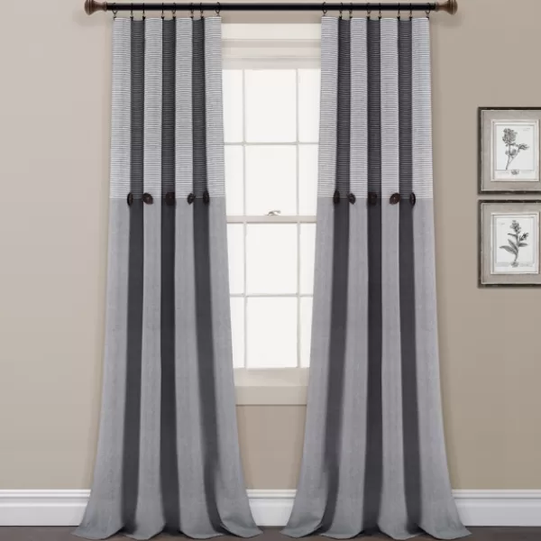 Curtains & Drapes-Kirkland's Home Buttons And Stripes Curtain Panel Set, 84 In. Gray