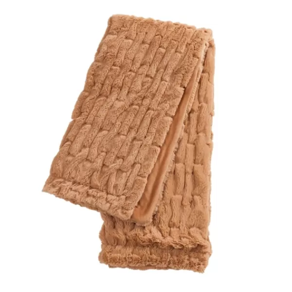 Blankets & Throws-Kirkland's Home Camel Fluffy Faux Fur Cotton Throw Brown