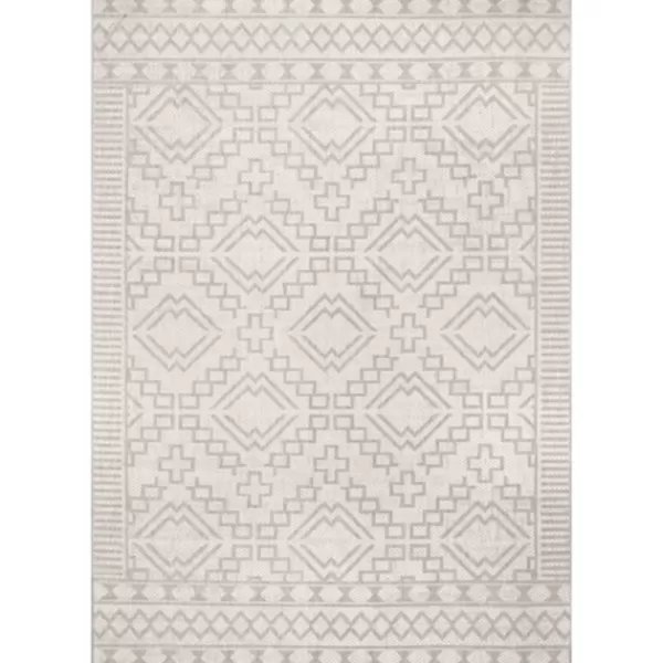 Outdoor Rugs-Kirkland's Home Cammie Gray Moroccan Geometric Outdoor Rug, 5X8 Gray/Ivory