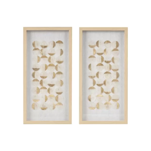Wall Plaques-Kirkland's Home Capiz Shells Emblem Framed Wall Plaques, Set Of 2 White/Gold