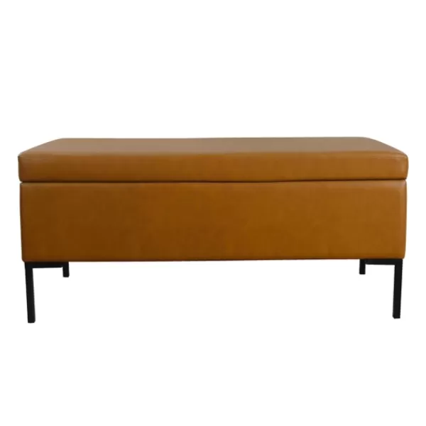 Benches & Ottomans-Kirkland's Home Caramel Vegan Leather Storage Bench Brown