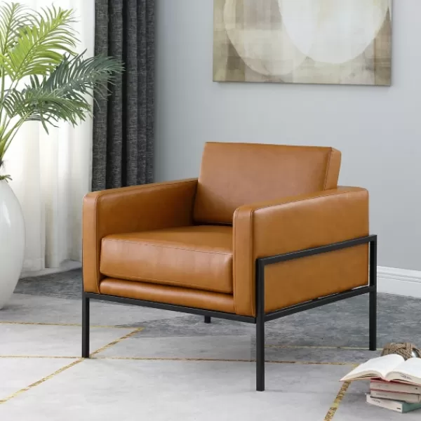 Accent Chairs-Kirkland's Home Carmel Vegan Leather Club Accent Chair Brown
