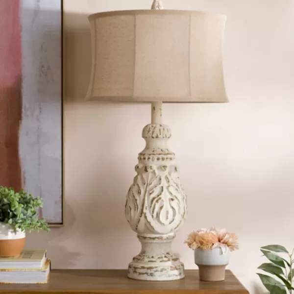 Table Lamps-Kirkland's Home Caroline Distressed Cream Table Lamp Tan