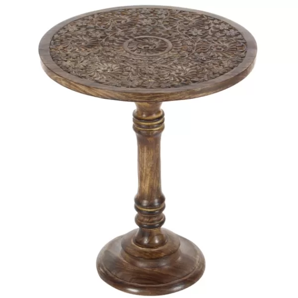 Accent & End Tables-Kirkland's Home Carved Mandala Mango Wood Accent Table Brown