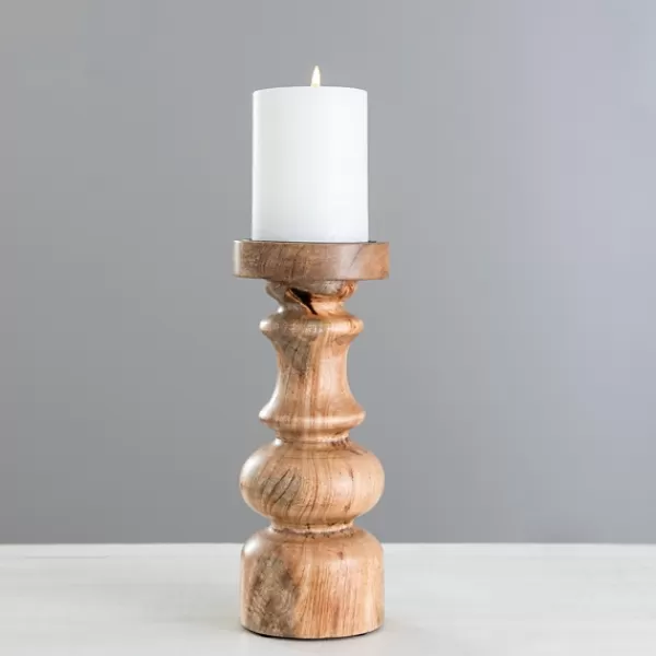 Candle Holders-Kirkland's Home Carved Natural Mango Wood Candle Holder, 10 In. Brown