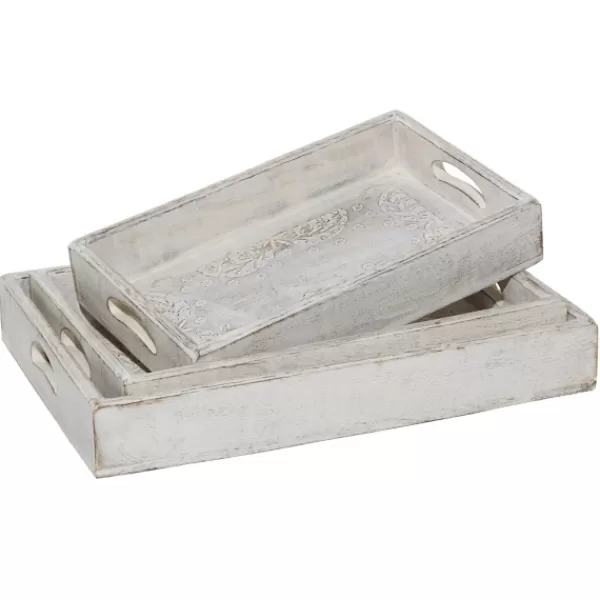 Decorative Trays-Kirkland's Home Carved Wood Trays, Set Of 3 White