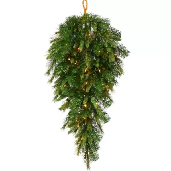 Wreaths-Kirkland's Home Cashmere Pine Clear Led Lit Teardrop Swag Green