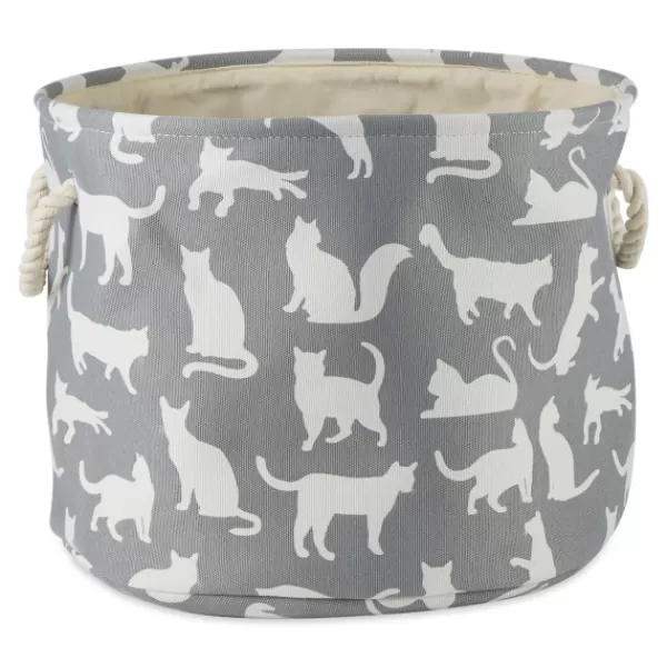 Baskets & Boxes-Kirkland's Home Cats Meow Round Storage Bin, 15 In. Gray