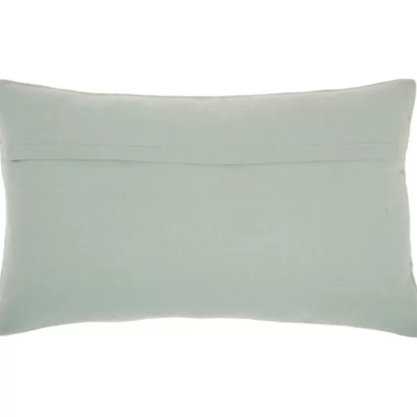 Pillows-Kirkland's Home Celadon Beaded Floral Motif Lumbar Pillow Blue
