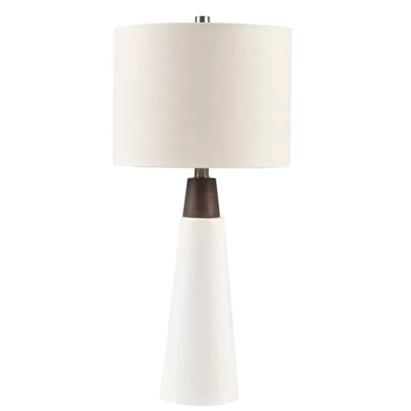 Table Lamps-Kirkland's Home Ceramic And Wood Cone Table Lamp White