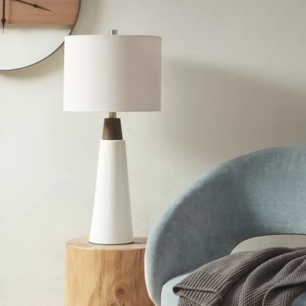 Table Lamps-Kirkland's Home Ceramic And Wood Cone Table Lamp White
