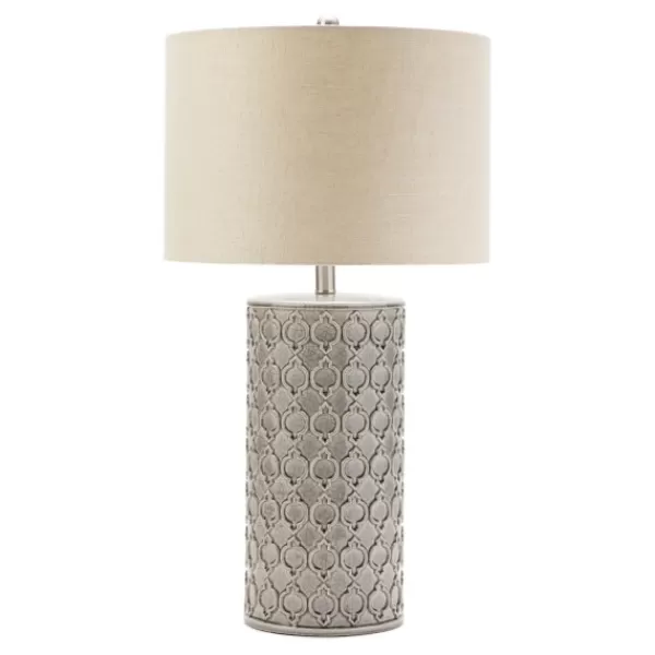 Table Lamps-Kirkland's Home Ceramic Embossed Geometric Table Lamp Gray