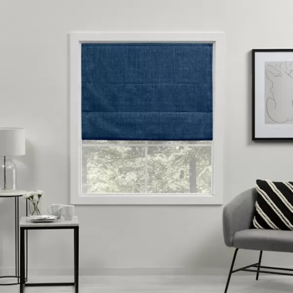 Curtains & Drapes-Kirkland's Home Chambray Blackout Roman Shade, 23 In. Blue