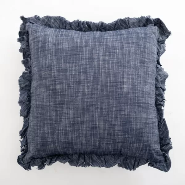 Pillows-Kirkland's Home Chambray Ruffle Navy Throw Pillow Blue