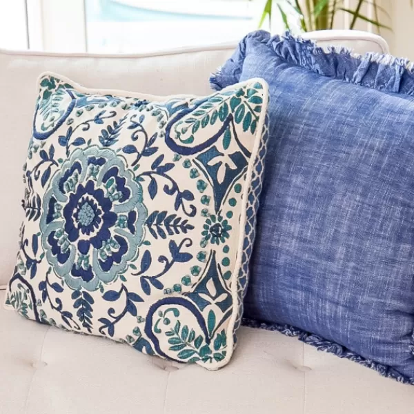 Pillows-Kirkland's Home Chambray Ruffle Navy Throw Pillow Blue