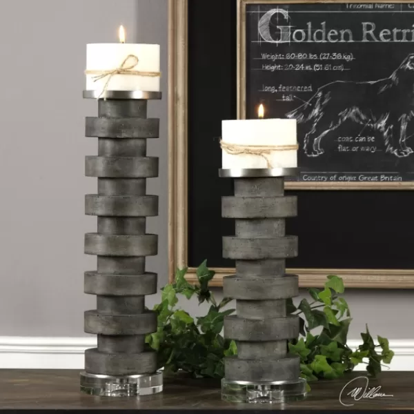 Candle Holders-Kirkland's Home Charcoal Concrete 2-Pc. Candle Holder Set Black/White