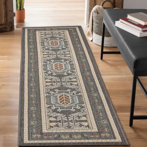 Outdoor Rugs-Kirkland's Home Charcoal Diamond Nile Indoor/Outdoor Runner, 1X7 Gray/Ivory