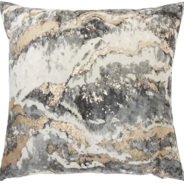 Pillows-Kirkland's Home Charcoal Metallic Marble Swirl Throw Pillow Gold/Gray/White