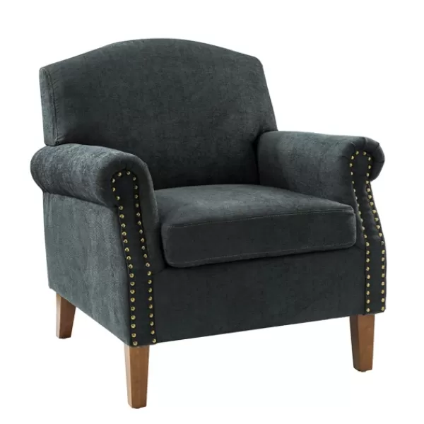 Accent Chairs-Kirkland's Home Charcoal Nailhead Trim Armchair Gray