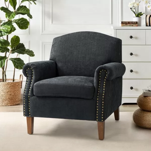 Accent Chairs-Kirkland's Home Charcoal Nailhead Trim Armchair Gray