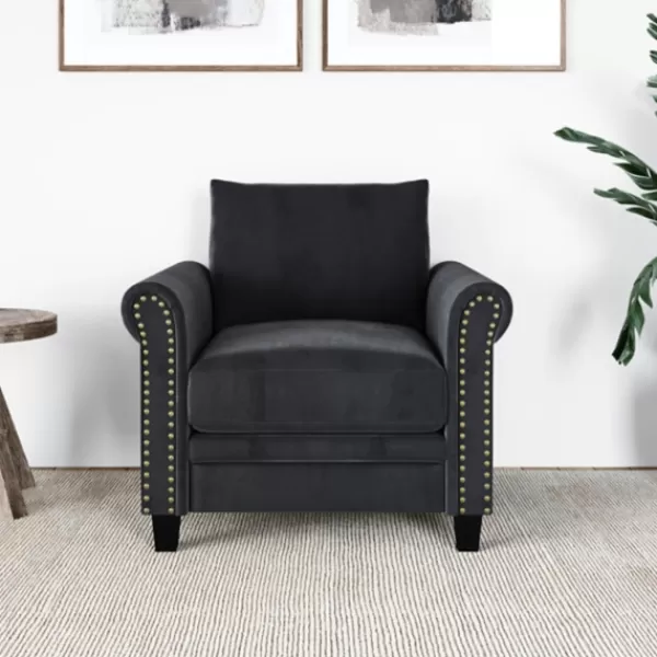 Accent Chairs-Kirkland's Home Charcoal Rolled Arms Upholstered Accent Chair Black