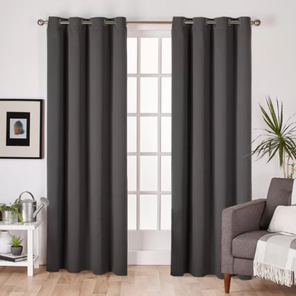 Curtains & Drapes-Kirkland's Home Charcoal Sateen Curtain Panel Set, 96 In. Gray