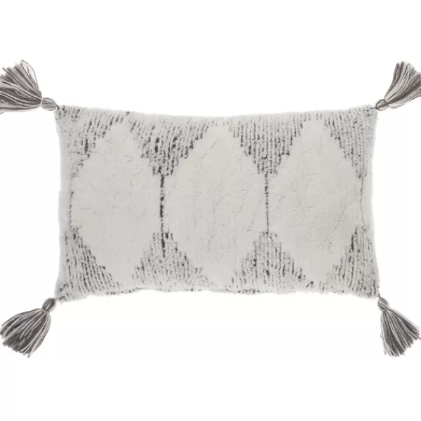 Pillows-Kirkland's Home Charcoal Stripe Diamond Tassels Lumbar Pillow Gray