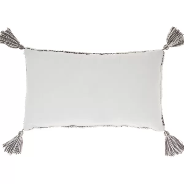 Pillows-Kirkland's Home Charcoal Stripe Diamond Tassels Lumbar Pillow Gray