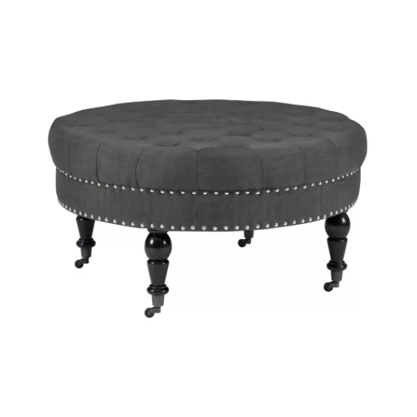 Benches & Ottomans-Kirkland's Home Charlotte Tufted Round Charcoal Ottoman Gray