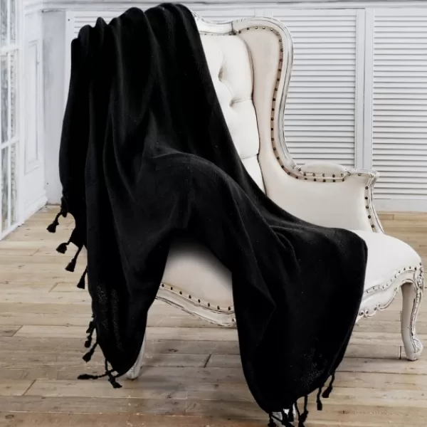 Blankets & Throws-Kirkland's Home Checkered Weave Fringe Throw Black