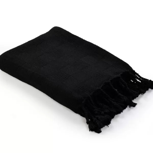 Blankets & Throws-Kirkland's Home Checkered Weave Fringe Throw Black