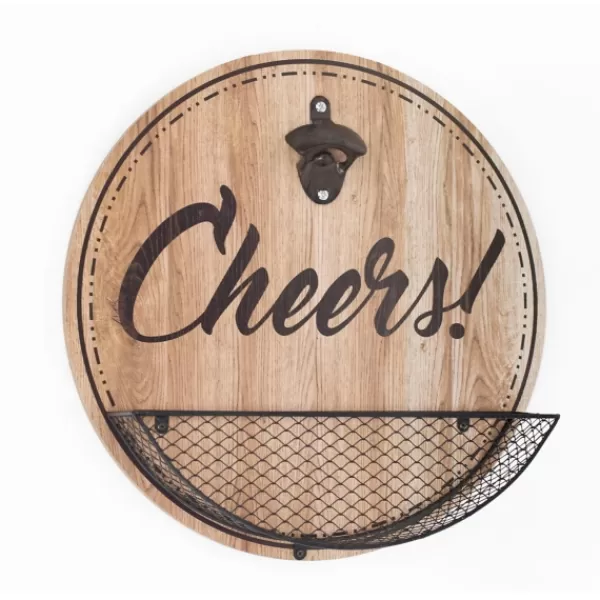 Wall Quotes & Signs-Kirkland's Home Cheers Bottle Opener Cap Catcher Wall Decoration Brown/Black/Tan