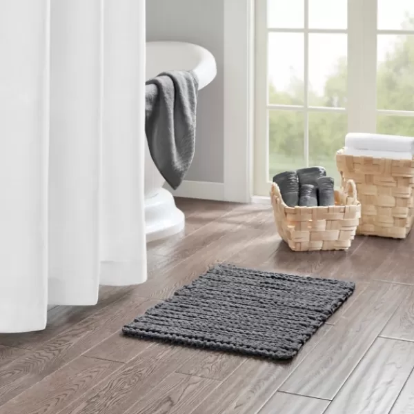 Bathroom Rugs-Kirkland's Home Chenille Chain Stitched Bath Mat, 30 In. Black