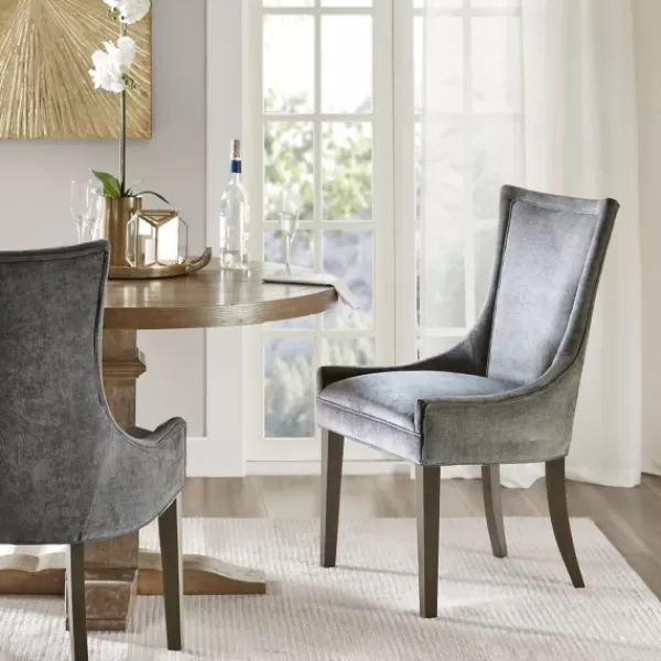 Dining Chairs-Kirkland's Home Chenille Curved Back Dining Chairs, Set Of 2 Gray