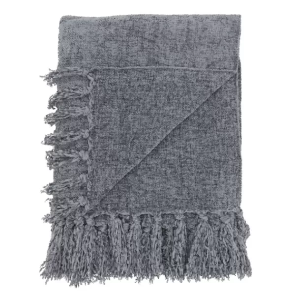 Blankets & Throws-Kirkland's Home Chenille Throw With Fringe Gray