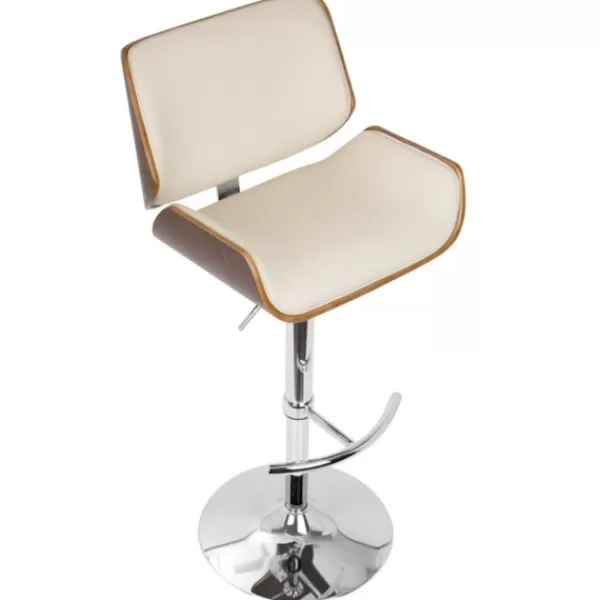 Bar Stools & Counter Height Stools-Kirkland's Home Cherry Wood And Cream Leather Vintage Barstool White