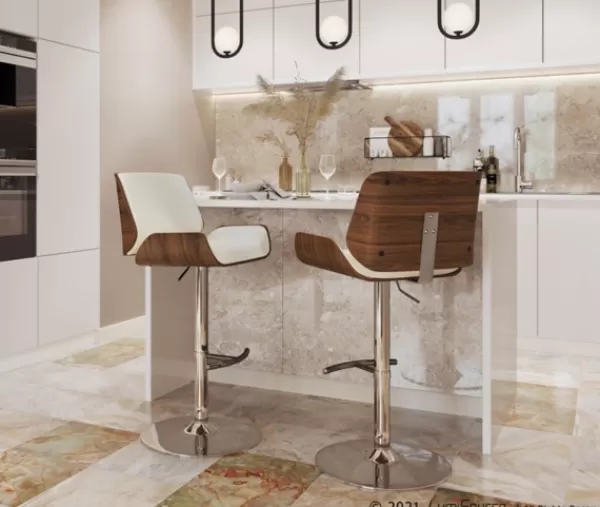 Bar Stools & Counter Height Stools-Kirkland's Home Cherry Wood And Cream Leather Vintage Barstool White